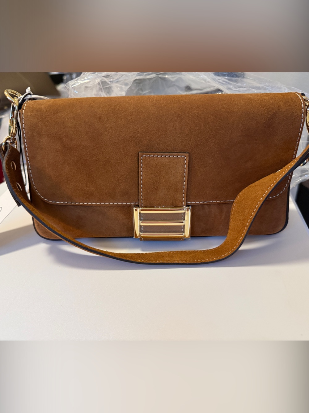 Divina Firenze Suede Shoulder Bag in Cognac